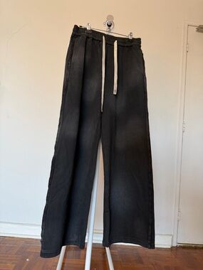 Black Wide-Leg Drawstring Sweatpants with White Cord